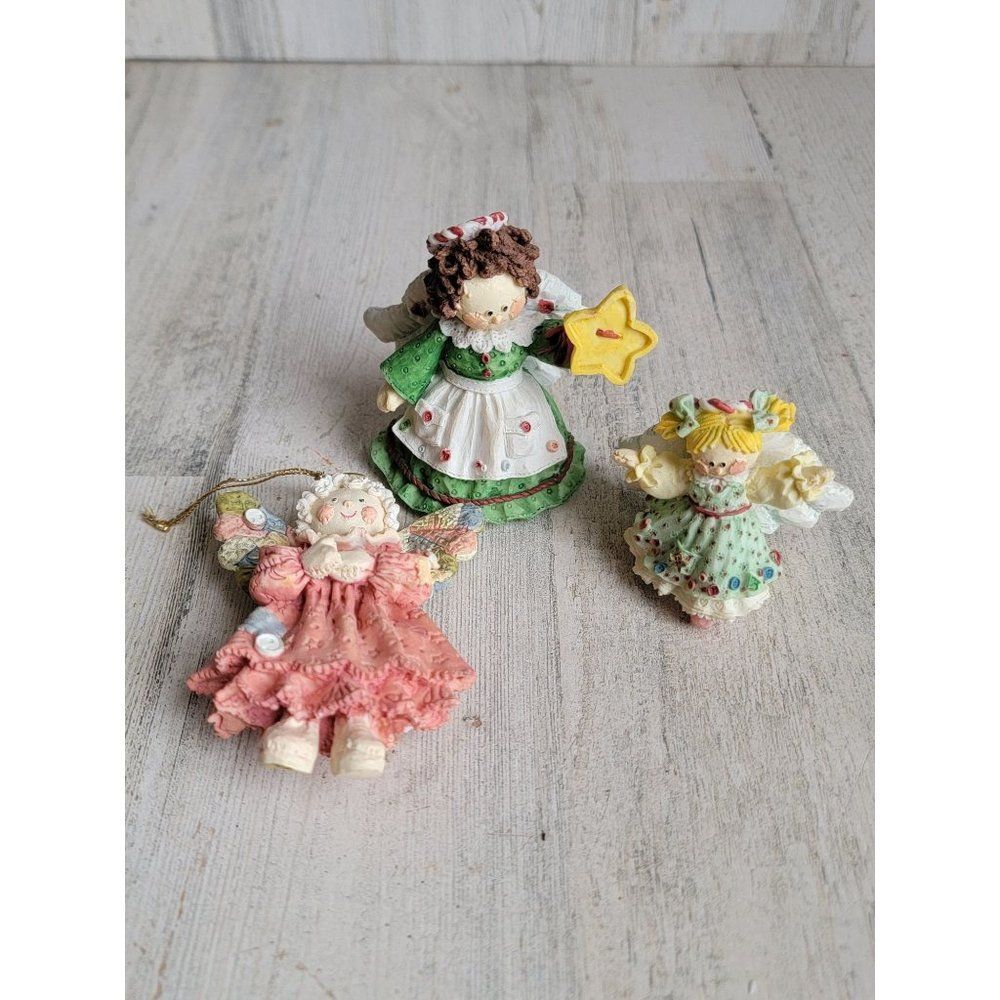 Enesco button Angel ornament figure cherub set vintage Xmas